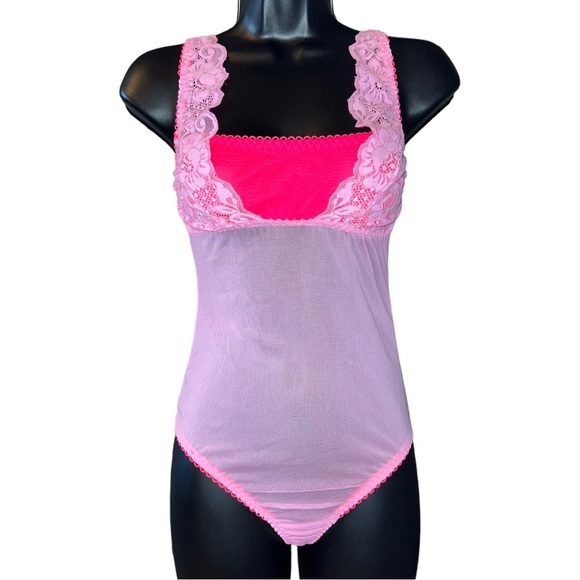 We Are Hah Mesh Bodysuit, Pink, Size S - Picture 1 of 7